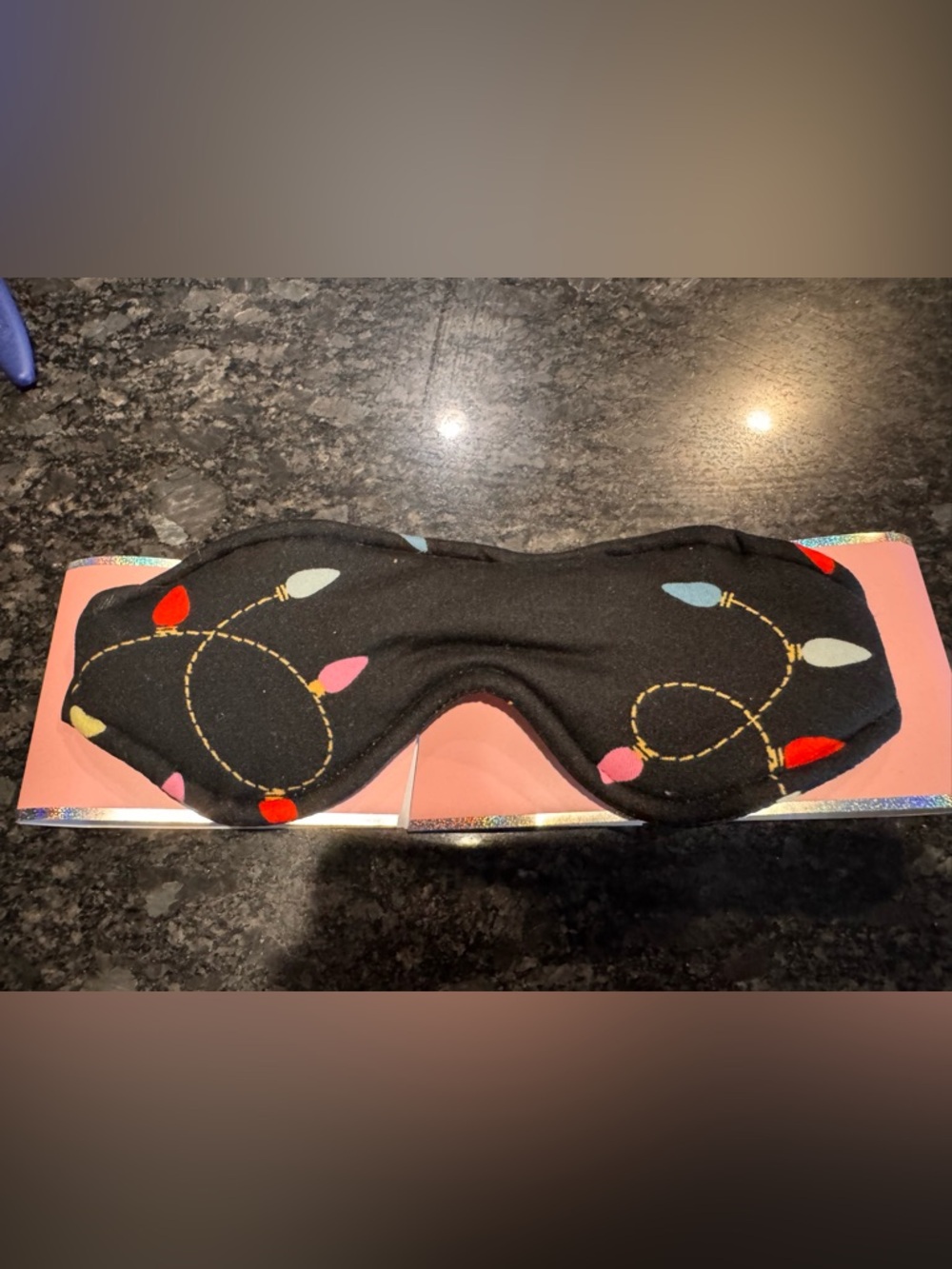 kate spade Black Sleep Mask with Multicolor Light Bulb Print